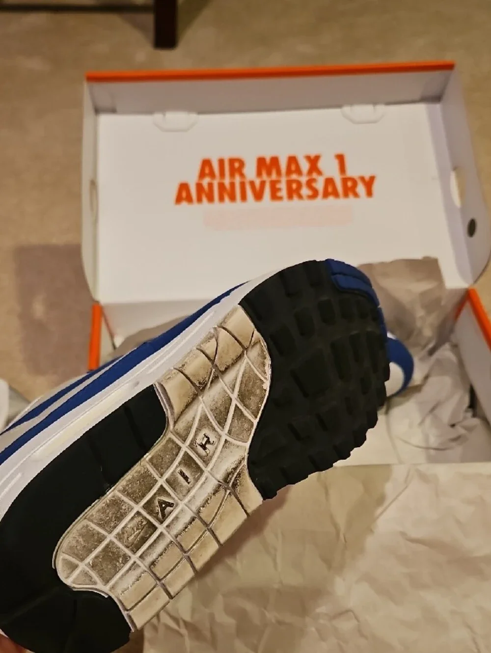 Nike Air Max 1 Sneakers - White & Blue & Tan